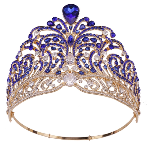 Luxus Barock Braut Krone Tiara Legierung Zirkon Strass Große Welle Festzug Kopfschmuck Für Hochzeit Laufsteg Damen