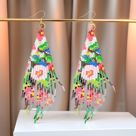 Bohemian Colorful Glass Seed Bead Tassel Fringe Earrings Handmade Ethnic Vintage Drop Jewelry For Women