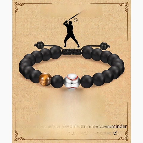 Herren Perlenarmband Tigerauge Glas Matte Steine Sport Baseball Basketball Fußball Charm Verstellbar Inspirierendes Geschenk Für Sohn