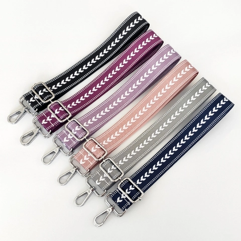 Wide Adjustable Bag Strap Replacement Nylon Fabric Chevron Pattern Crossbody Shoulder Belt Colorful Metal Hardware