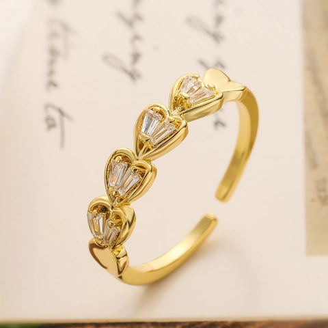 Anillo Abierto Ajustable en Forma de Corazón de Cobre Bañado en Oro 18K Con Circonia para Mujer Joyería de Moda Elegante Regalo
