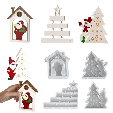 Kerst Kerstman Sneeuwpop Boom Siliconen Mal Voor DIY Hars Gips Hanglabel Huis Vakantie Decoratie Gereedschap