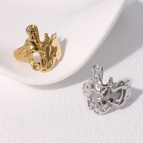 Anello Aperto In Acciaio Inossidabile Texture Fusa Irregolare Da Donna Stile Barocco Retrò Minimalista Regolabile