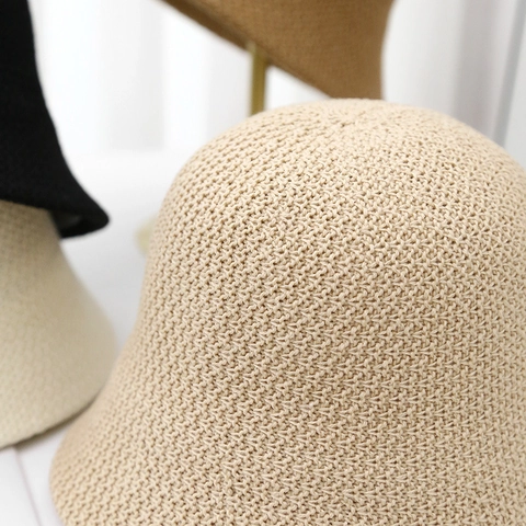 Knit Bucket Hat Breathable Sunshade Hollow Woven Cloche Hat Korean Style For Women Casual Simple Accessory