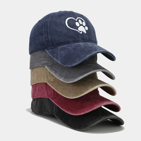 Gorra Béisbol Algodón Lavado Vintage Estampado Corazón Pata Ajustable Sombrero Sol Exterior Hombre Mujer