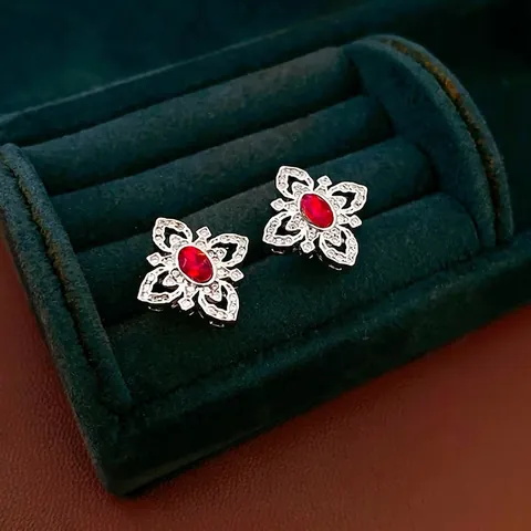 Boucles D'oreilles Fleurs Vintage Avec Tige En Argent Micro Pavé Zircon Rouge Forme Papillon Creuse Bijoux Élégants Pour Femmes