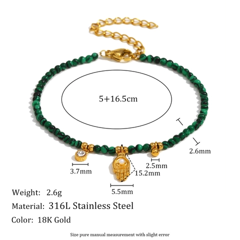 Edelstahl 18K Vergoldetes Armband Für Damen Naturstein Hamsa Hand Rundmünze Anhänger Vintage Böhmischer Schmuck