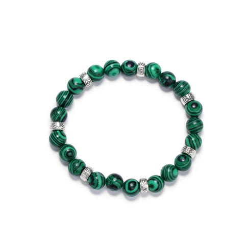 Natural Stone Beaded Bracelet Vintage Alloy Spacers Elastic Rope Yoga Jewelry For Men And Women