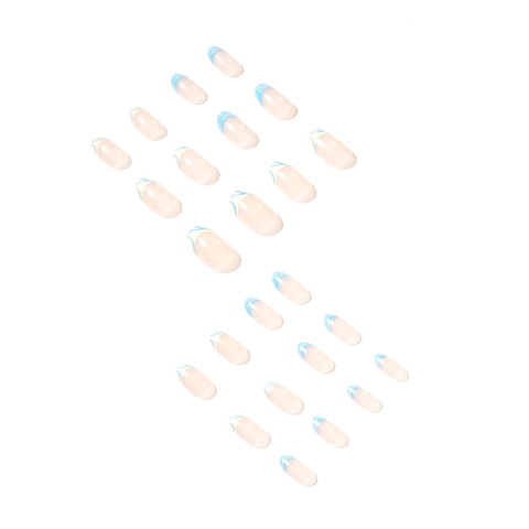 Unghie Finte French Tip Con Motivi A Onde Blu Gialle Mandorla Lunga Unghie Artificiali Per Donne Manicure Elegante Stile Semplice