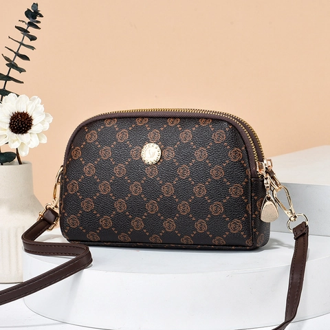 Women Crossbody Bag PU Leather Patchwork Double Zipper Shell Shape Fashion Versatile Shoulder Bag Vintage Urban Simple