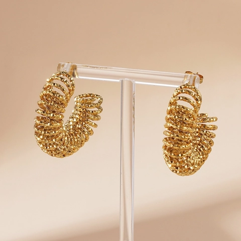 Pendientes De Aro Con Espiral Retorcida De Acero Inoxidable Bañado En Oro De 18K Forma De C Joyería Geométrica Mujer