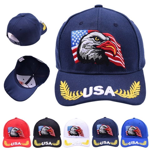 Gorra De Béisbol Bordado Águila Bandera USA Algodón Ajustable Protección Solar Sombrero Día De La Independencia Unisex
