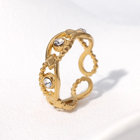 Augen Ring Edelstahl 18K Vergoldet Zirkon Inlay Verstellbar Offenes Design Eleganter Schmuck Frauen