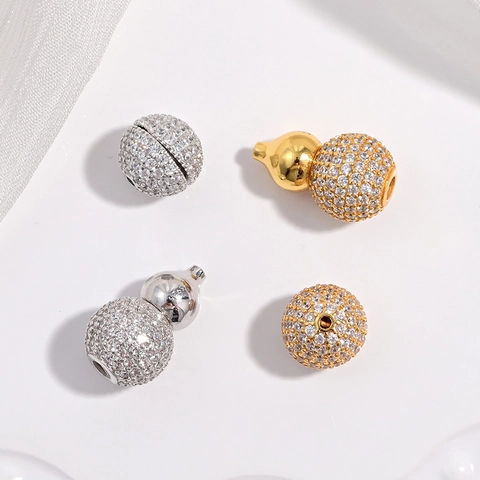 Cuentas Espaciadoras De Plata De Ley 925 Circón Pavé Bola Redonda Forma De Calabaza Tornillo Rotativo Joyería DIY