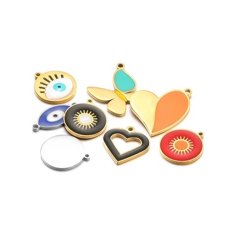 Ciondoli In Acciaio Inossidabile Con Smalto A Goccia Per Creazione Di Gioielli DIY Collana Bracciale Farfalla Cuore Malocchio