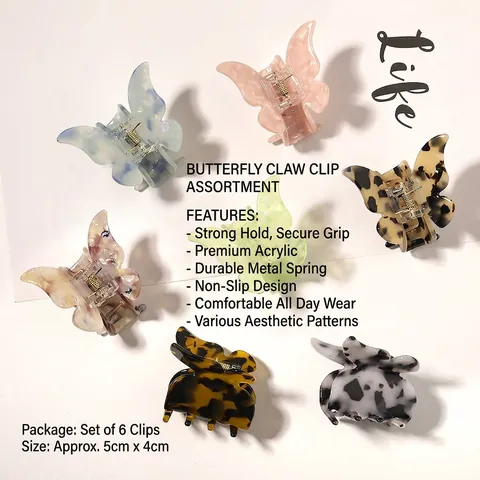 Butterfly Hair Claw Clip Acetate Sheet Metal Spring Vintage Korean Style Hair Accessory For Women Girls