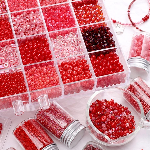 Chinese Style Red Series Glass Seed Beads DIY Jewelry Making Kits Loose Beads For Bracelet Necklace Handmade Craft Materials
