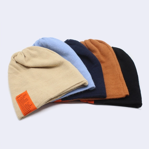 Gorro Beanie Punto Lana Cálido Invierno Color Sólido Etiqueta Moda Suave Gorra Calavera Unisex Exterior