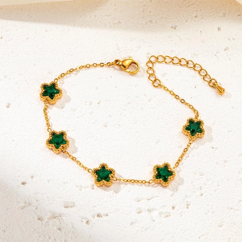 Gold Stainless Steel Bracelet For Women Colorful Zircon Star Flower Charms Elegant Retro Adjustable Jewelry