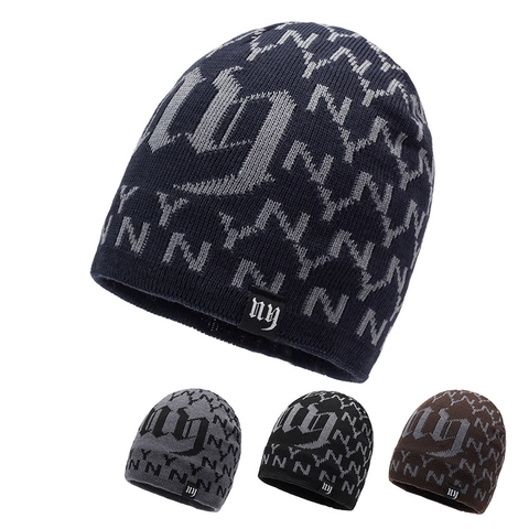 Herren Damen Winter Strickmütze Beanie Polyester Fleecefutter Winddicht Outdoor Radfahren Jacquard Buchstaben Muster