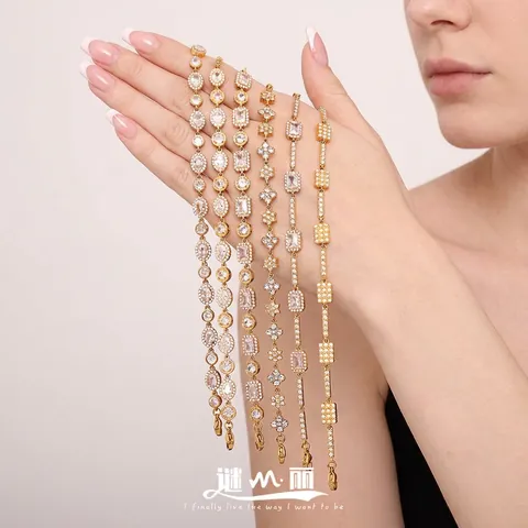 Geometric Square Link Bracelet Stainless Steel Gold Plated Zircon Inlaid Fashion Western Style Women Jewelry