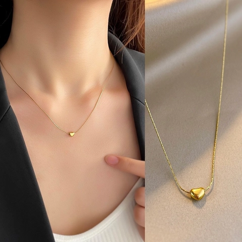 Minimalistische Titanstahl Herz Anhänger Halskette Und Herz Ohrstecker Ohrlinien Set Für Damen Gold Silber Mode Schmuck