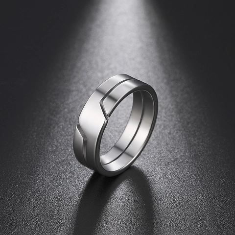 Geometric Cutout Ring 304 Stainless Steel Minimalist Polished Double Layer Band Jewelry For Men Women Modern