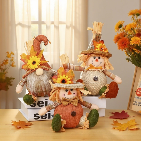 Gnomo Spaventapasseri Di Peluche Ringraziamento Decorazione Autunnale Girasole Iuta Lavorato A Maglia Senza Volto