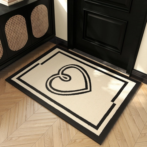 Minimalist Geometric Heart Pattern Door Mat Polypropylene Non-Slip Absorbent Entrance Hallway Carpet Machine Washable Home Decor