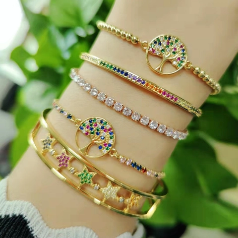 Tree Of Life Bracelet For Women Men Adjustable Bolo Box Chain Copper Micro Pave Cubic Zirconia Charm Jewelry