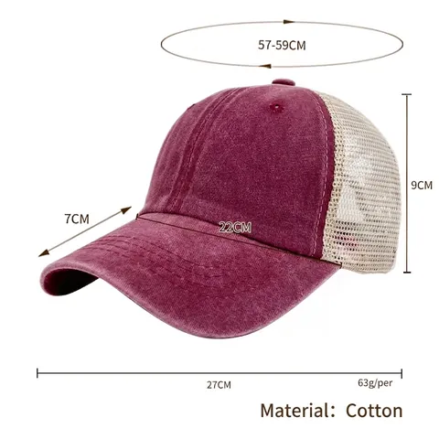 Washed Cotton Trucker Hat Vintage Distressed Baseball Cap Breathable Mesh Sun Protection Outdoor Adjustable For Men Women
