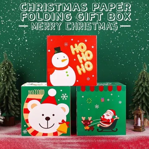 Scatola Regalo Natale Carta Cartone Animato Babbo Natale Pupazzo Di Neve Pieghevole Imballaggio Caramelle Decorazione Grande