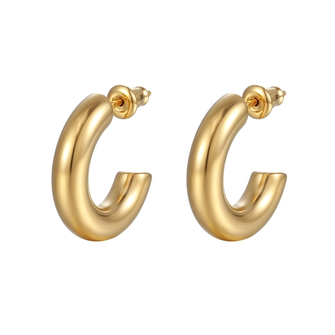 Minimalist 316 Stainless Steel Chunky C-Shaped Hoop Earrings For Women Geometric High Polish Gold Silver Color Fashion Jewelry