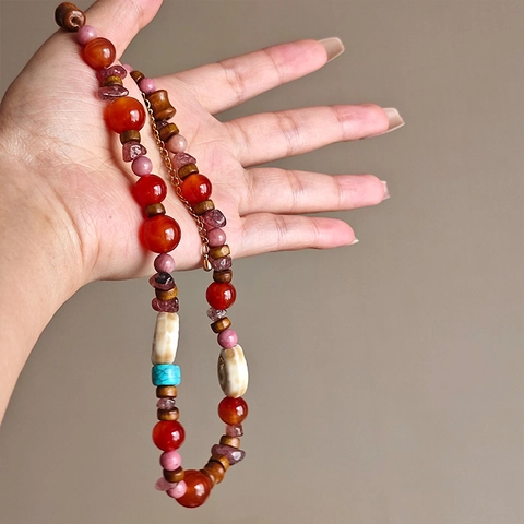 Collar Bohemio De Cuentas Para Mujer Con Ágata Madera Cerámica Concha Turquesa Y Acero Inoxidable Joyería Étnica