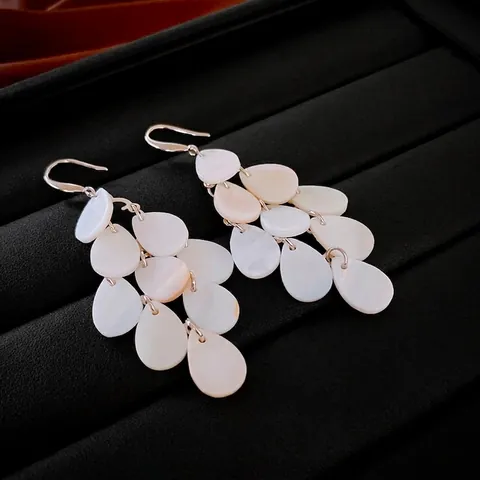 Süßwasser Muschel Quasten Ohrringe Mit 925 Sterling Silber Ohrstecker Vintage Legierung Chic Schmuck Für Damen