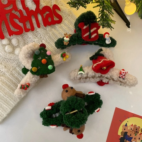 Weihnachts-Plüsch-Rentier-Haarklammer Acryl Kunstpelz Elch Shark Clip Festliche Feiertage Winter Haarschmuck Für Frauen