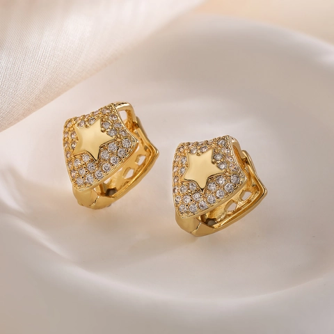 Gold Plated Copper Heart Star Earrings With Zircon Micro Inlay Geometric Fashion Jewelry For Women