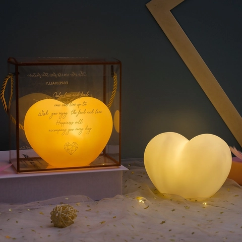 Heart Shaped Night Light LED Atmosphere Lamp Vinyl Romantic Wedding Gift Bedroom Desktop Decoration Warm Light Battery Operated