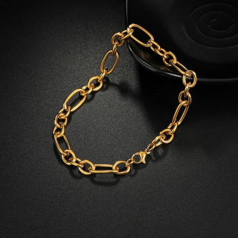Bracciale a Catena Figaro in Acciaio al Titanio Hip Hop per Uomo Donna Unisex Bracciale a Maglie Geometriche Gioielli Oro Argento Nero