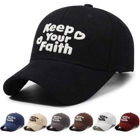 Baseball Cap Cotton Embroidery Keep Your Faith Letter Heart Adjustable Curved Brim Sunshade Casual Retro Unisex
