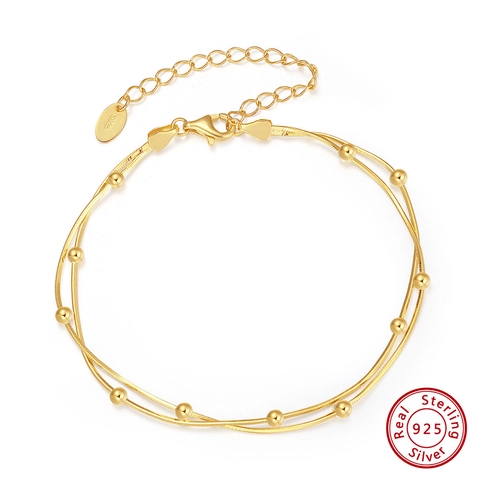 Minimalistisches 925 Sterlingsilber Doppelschichtiges Rundperlen Armband Für Damen Elegantes Verstellbares Geometrisches Kettenarmband Modeschmuck Geschenk