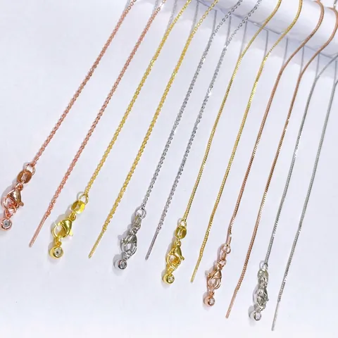Chaîne De Collier Ajustable En Cuivre Plaqué Or 18K Maille Forçat DIY Base De Bijoux Avec Perle Coulissante Et Aiguille