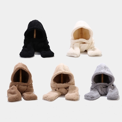 Bufanda Con Capucha Y Mitones De Invierno Forro Polar Sherpa Grueso Térmico Resistente Al Viento Cálido Para Mujeres Hombres