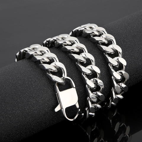 Collana E Bracciale A Maglia Cubana In Acciaio Inossidabile 316L Lucido Stile Punk Semplice Hip Hop Colore Argento Gioielli