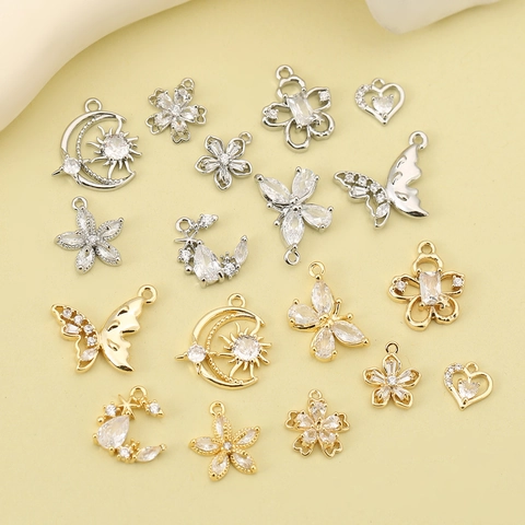 Zircon Butterfly Moon Star Heart Charms Copper Gold Plated Pendants For DIY Jewelry Making Necklace Bracelet Earrings