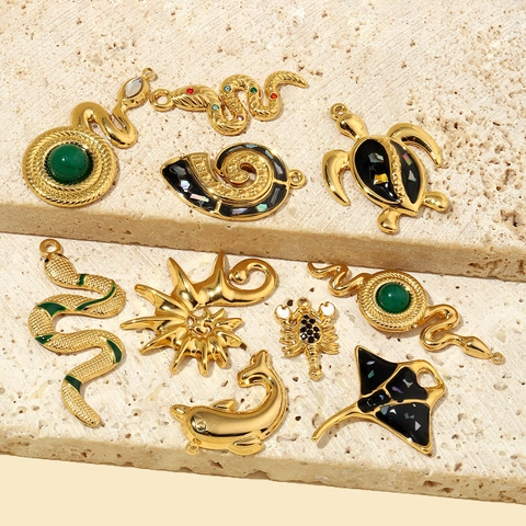 Colgantes Joyería Animales Acero Inoxidable Esmalte Diamantes Imitación Concha Delfín Serpiente Tortuga Escorpión Forma DIY Collar Amuletos