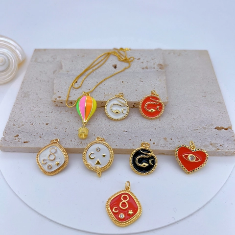Kupfer Vergoldet Emaille Anhänger Halskette Zirkon Herz Schlange Mond Stern Muster Mode Schmuck Für Frauen
