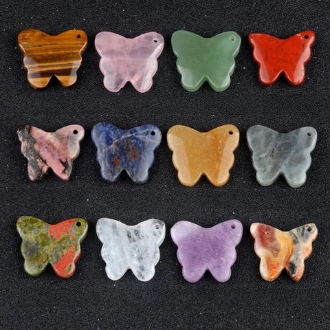 Butterfly Pendant Natural Stone Carved Gemstone Crystal With Hole For DIY Jewelry Making Desktop Decor Healing Charm