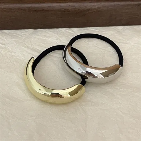 Minimalist Alloy Curved C-Shape Hair Ties High Elastic Rope Ponytail Holder Korean Fashion Jewelry For Women