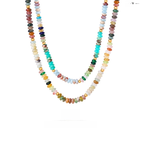 Handgemaakte Veelkleurige Natuursteen Kralen Ketting Voor Dames Titanium Staal Tijgeroog Kralen Boheemse Vintage Sieraden Cadeau